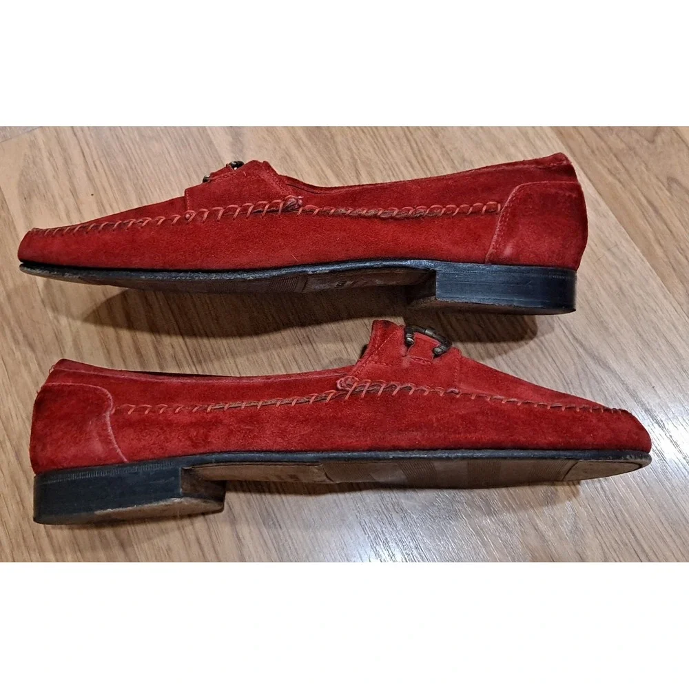 Mens Size 9.5 Red Suede Horsebit Bruno Magli Red Loafers READ